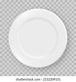 White dish plate isolated on transparent background. Kitchen dishes for food, kitchen, porcelain dishware. Vector illustration for your product.