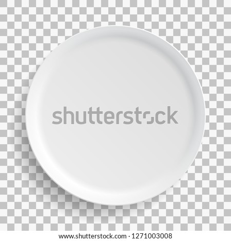 White dish plate isolated on transparent background. Kitchen dishes for food, kitchen, porcelain dishware. Vector illustration for your product, tableware design element.