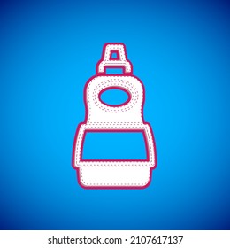 White Dishwashing liquid bottle icon isolated on blue background. Liquid detergent for washing dishes.  Vector