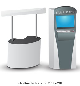 White display and ATM with place for text. Vector illustration.