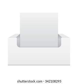 Caja del soporte de la pantalla blanca Cartucho PDV en blanco vacío, vista frontal. Productos De Fondo Blanco Aislados. Listo Para Su Diseño. Embalaje De Productos De Montaje. Vector EPS10 