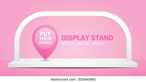 escenario de pantalla blanca con arco 3d vector de ilustración sobre fondo rosa pastel