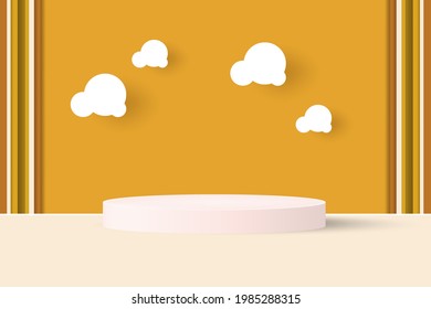 White muestra el podio con fondo de nube para la presentación de productos, Banner para la venta de promoción