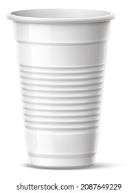 White disposable cup. Plastic mug container mockup in realistic style
