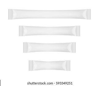White disposable packaging for snacks, food, sugar and spices. Sachets for medicines