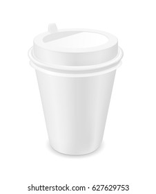 White disposable paper coffee cup.
