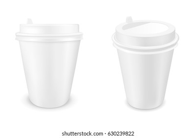 White disposable paper coffee cup.