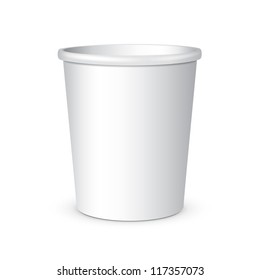 White Disposable Paper Cup. Container For Coffee, Java, Tea, Cappuccino, Dessert, Yogurt, Ice Cream, Sour Sream Or Snack. Ready For Your Design. Product Packing Vector EPS10