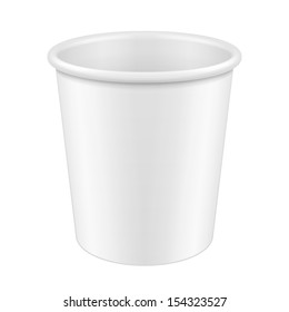 White Disposable Paper Cup. Container For Coffee, Java, Tea, Cappuccino, Dessert, Yogurt, Ice Cream, Sour Sream Or Snack. Ready For Your Design. Product Packing Vector EPS10