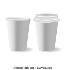 White disposable paper cup with plastic lid mock up. Vector gradient mesh illustration.