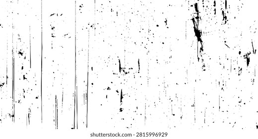 White distressed grunge wall texture with black paint drips, scratched surface, weathered stains, minimalist monochrome, vintage industrial background design vector.	