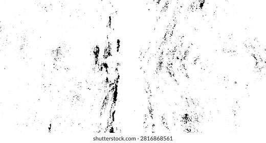White distressed grunge wall texture with black paint drips, scratched surface, weathered stains, minimalist monochrome, vintage industrial background design vector.	
