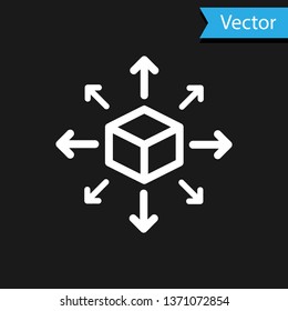 White Distribution icon isolated on black background. Content distribution concept. Vector Illustration