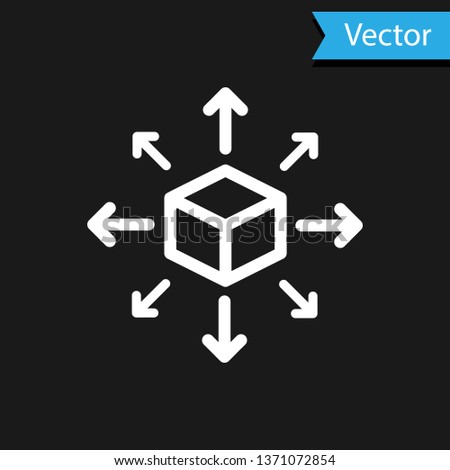 White Distribution icon isolated on black background. Content distribution concept. Vector Illustration