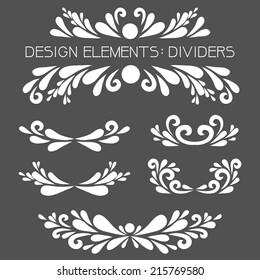 White dividers set. Vector floral decoration made from swirl shapes.