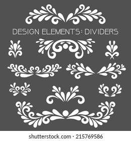 White dividers set. Vector floral decoration made from swirl shapes.