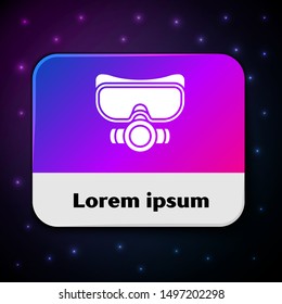 White Diving mask icon isolated on black background. Extreme sport. Sport equipment. Rectangle color button. Vector Illustration