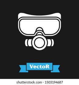 White Diving mask icon isolated on black background. Extreme sport. Sport equipment.  Vector Illustration