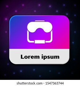 White Diving mask icon isolated on black background. Extreme sport. Diving underwater equipment. Rectangle color button. Vector Illustration