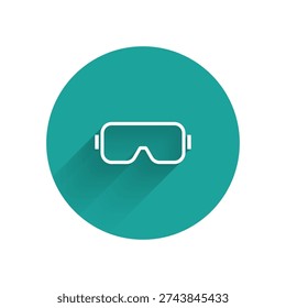 White Diving mask icon isolated with long shadow. Extreme sport. Diving underwater equipment. Green circle button. Vector