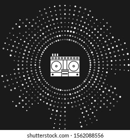 White DJ remote for playing and mixing music icon isolated on grey background. DJ mixer complete with vinyl player and remote control. Abstract circle random dots. Vector Illustration