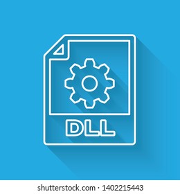 White DLL file document icon. Download dll button line icon isolated with long shadow. DLL file symbol. Vector Illustration