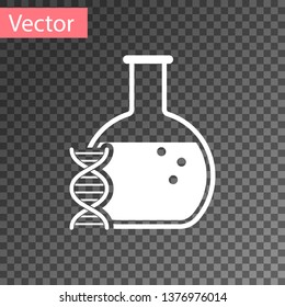 White DNA research, search icon isolated on transparent background. Genetic engineering, genetics testing, cloning, paternity testing. Vector Illustration