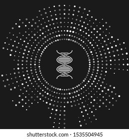 White DNA symbol icon isolated on grey background. Abstract circle random dots. Vector Illustration