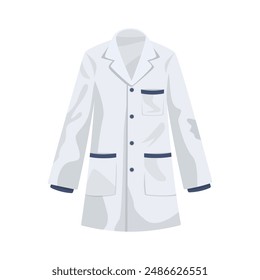 White doctor coat, medical uniform. Vector lab costume. Isolated on white background.