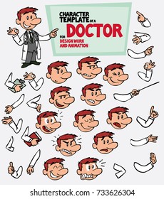 White doctor. Face and body elements, parts of body template for design work and animation. Vector illustration to Isolated and funny cartoon character.