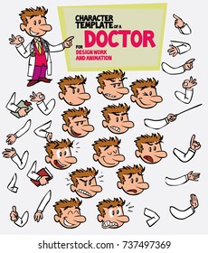 White doctor. Face and body elements, parts of body template for design work and animation. Vector illustration to Isolated and funny cartoon character.
