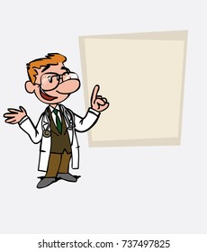 White doctor with glasses relaxed, speak content. Is showing, as in a presentation, the data you want.