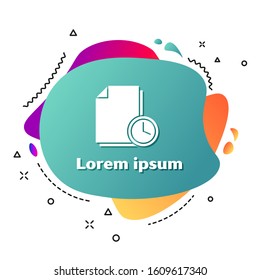 White Document with clock icon isolated on white background. Document and countdown, deadline, schedule, planning symbol. Abstract banner with liquid shapes. Vector Illustration