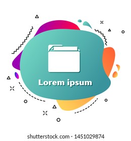 White Document folder icon isolated on white background. Accounting binder symbol. Bookkeeping management. Abstract banner with liquid shapes. Vector Illustration