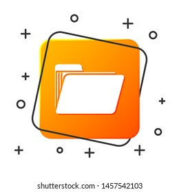White Document folder icon isolated on white background. Accounting binder symbol. Bookkeeping management. Orange square button. Vector Illustration