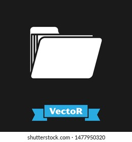 White Document folder icon isolated on black background. Accounting binder symbol. Bookkeeping management.  Vector Illustration