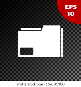 White Document folder icon isolated on transparent dark background. Accounting binder symbol. Bookkeeping management.  Vector Illustration