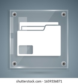 White Document folder icon isolated on grey background. Accounting binder symbol. Bookkeeping management. Square glass panels. Vector Illustration