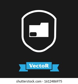 White Document folder protection concept icon isolated on black background. Confidential information and privacy idea, guard, shield.  Vector Illustration