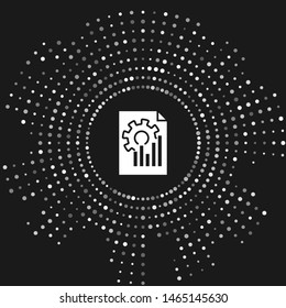 White Document with graph chart icon isolated on grey background. Report text file icon. Accounting sign. Audit, analysis, planning. Abstract circle random dots. Vector Illustration