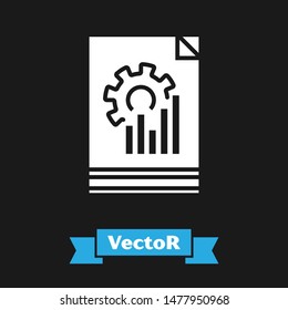 White Document with graph chart icon isolated on black background. Report text file icon. Accounting sign. Audit, analysis, planning.  Vector Illustration