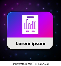 White Document with graph chart icon isolated on black background. Report text file icon. Accounting sign. Audit, analysis, planning. Rectangle color button. Vector Illustration
