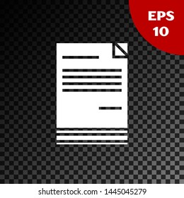 White Document icon isolated on transparent dark background. File icon. Checklist icon. Business concept.   Vector Illustration
