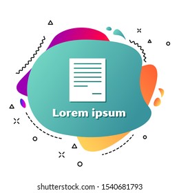 White Document icon isolated on white background. File icon. Checklist icon. Business concept. Abstract banner with liquid shapes. Vector Illustration
