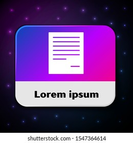White Document icon isolated on black background. File icon. Checklist icon. Business concept. Rectangle color button. Vector Illustration