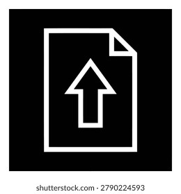 A white document icon with one corner lifted upward featuring a large upwardpointing arrow inside isolated on transparent background