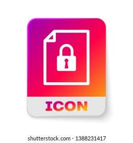 White Document and lock icon isolated on white background. File format and padlock. Security, safety, protection concept. Rectangle color button. Vector Illustration
