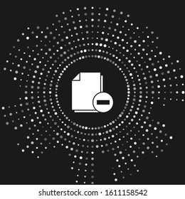 White Document with minus icon isolated on grey background. Clear document. Remove file document. Delete information file. Abstract circle random dots. Vector Illustration