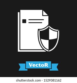 White Document protection concept icon isolated on black background. Confidential information and privacy idea, secure, guard, shield.  Vector Illustration