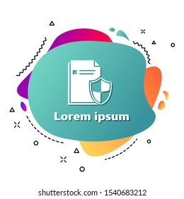 White Document protection concept icon isolated on white background. Confidential information and privacy idea, secure, guard, shield. Abstract banner with liquid shapes. Vector Illustration